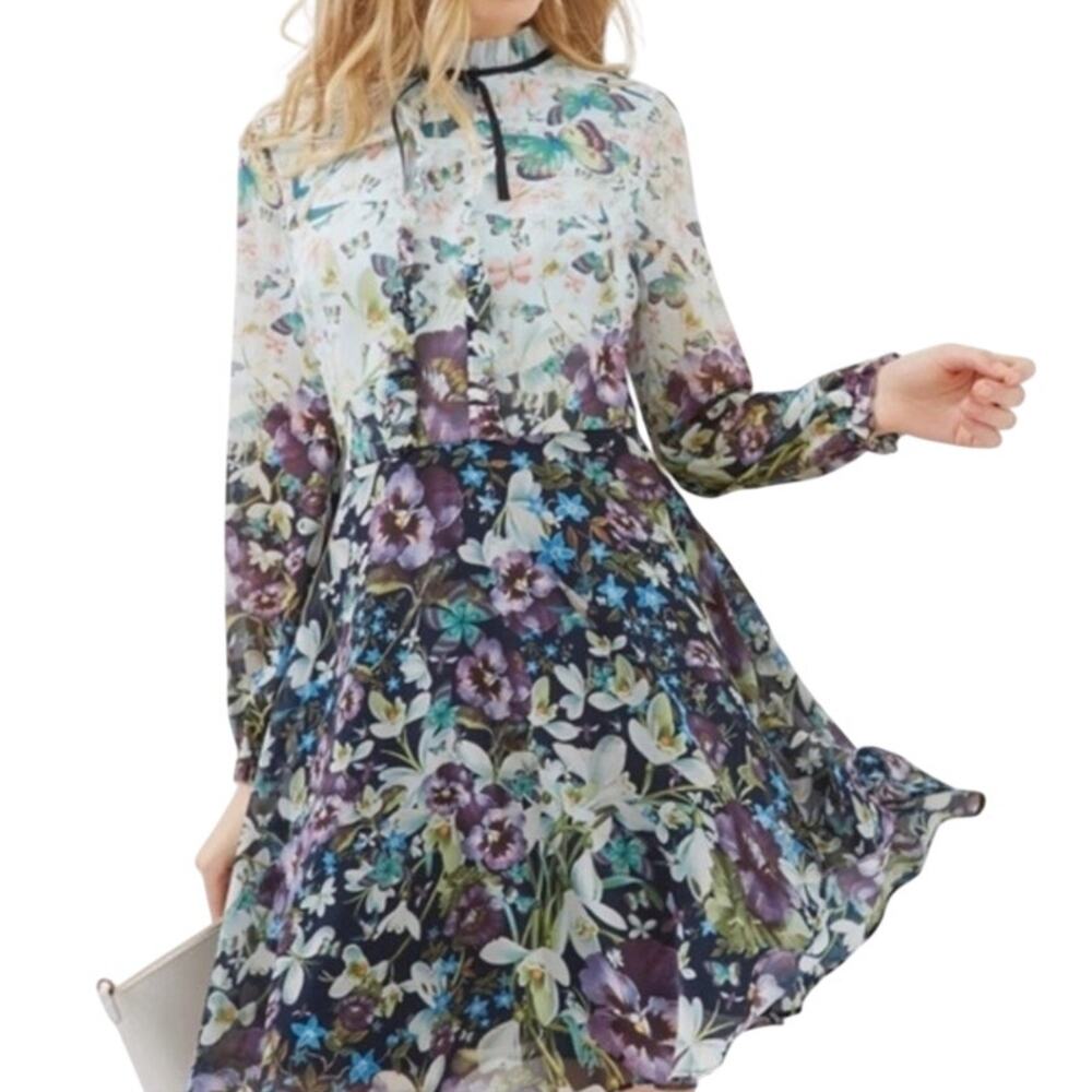Ted Baker Meelia Floral Butterfly Dress 4 Chiffon Entangled Enchantment Ethereal - Picture 4 of 16